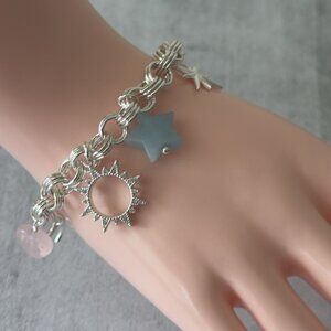 Luna Norte Toggle Bracelet Silver Plated Brass w Blue Stones Accents